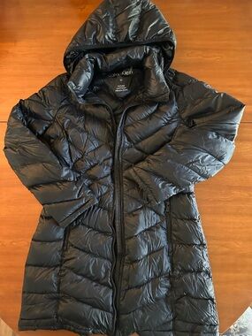 Calvin Klein Black Packable Down Puffer Coat Hooded Mid Length Women’s M